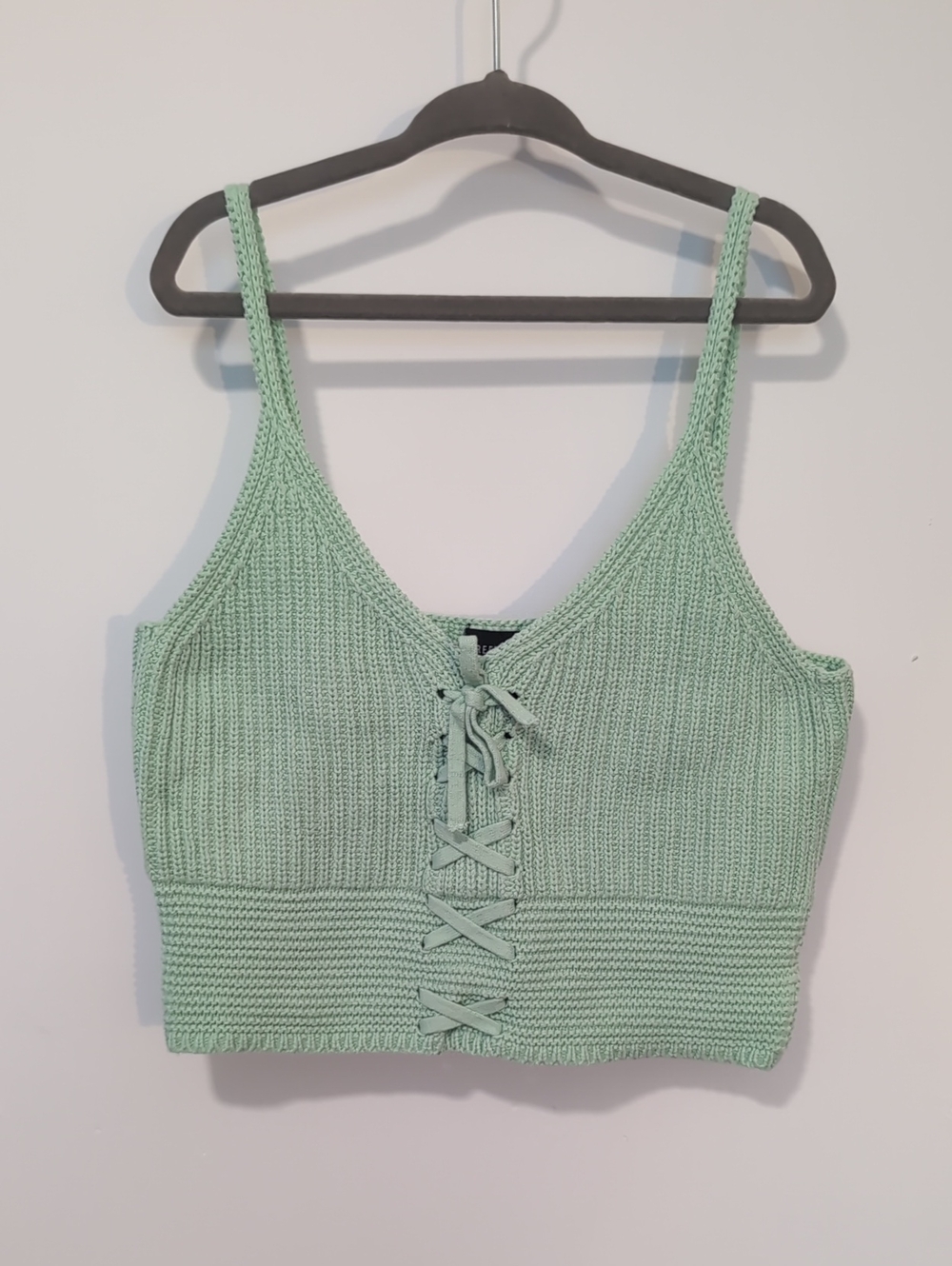 🍇 LAST CALL! Streetwear Society Light Mint Lace-Up Knit Crop Tank